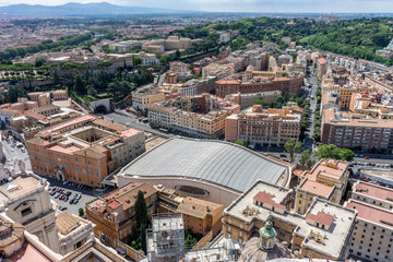 Fototapeta premium Roman Cityscape, Panaroma of Rome viewed from the top of Saint Peter's square basilica at the vatican