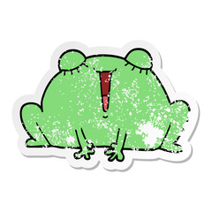 distressed sticker of a cute cartoon frog