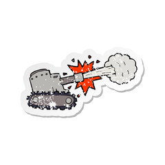 retro distressed sticker of a cartoon firing tank