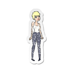 retro distressed sticker of a cartoon pretty woman