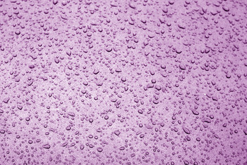 Water drops on car surface in purple tone.