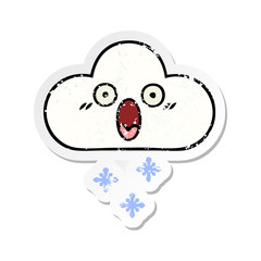 distressed sticker of a cute cartoon snow cloud