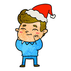 happy textured cartoon of a man wearing santa hat