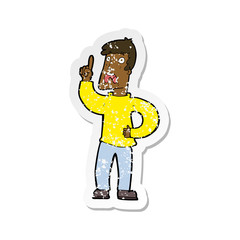 retro distressed sticker of a cartoon man with complaint