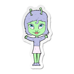 sticker of a cartoon alien girl
