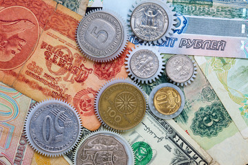 Coins gearweels on the money background