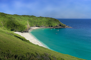 Boats Anchored in the beautiful Lantic Bay, Cornwall