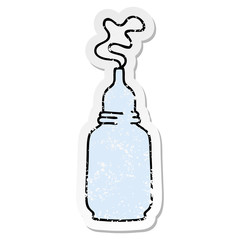 distressed sticker of a quirky hand drawn cartoon glass bottled potion