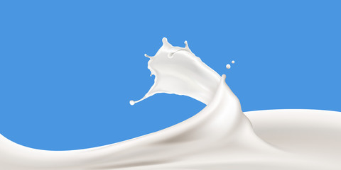 Milk or yogurt swirl on blue background, three dimentional vector milk splashing realistic illustration ready for various design needs