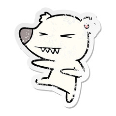distressed sticker of a kicking polar bear cartoon