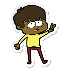 sticker of a cartoon exhausted boy