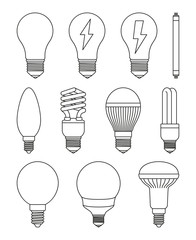 11 line art black and white light bulb set