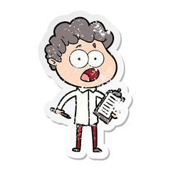 distressed sticker of a cartoon man gasping in surprise