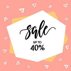 Sale template with abstract  shapes and triangles pattern in white/pink/yellow colors.