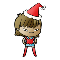 gradient cartoon of a woman wearing santa hat