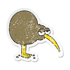 retro distressed sticker of a cartoon kiwi