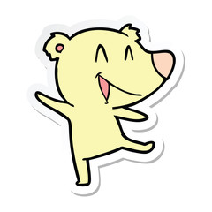 sticker of a laughing bear cartoon