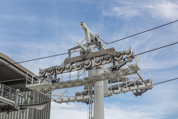 Close-up view of the mechanism of a cable car