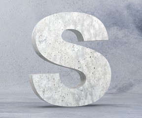 Concrete Capital Letter - S isolated on white background. 3D render Illustration