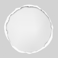 Round paper composition with torn edges and soft shadow is on white background. Vector illustration