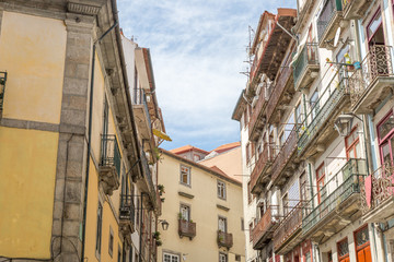 Typical street of old houses in the beautiful city of Porto