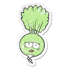 distressed sticker of a cartoon root vegetable