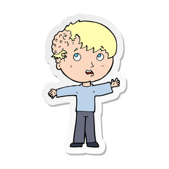 sticker of a cartoon boy with growth on head