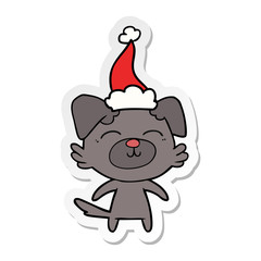 sticker cartoon of a dog wearing santa hat