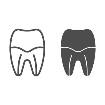 Tooth Root Line And Glyph Icon. Tooth Canal Vector Illustration Isolated On White. Dental Care Outline Style Design, Designed For Web And App. Eps 10.