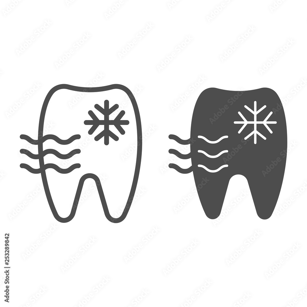 Poster sensitive tooth line and glyph icon. tooth and snowflake vector illustration isolated on white. dent