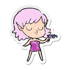 distressed sticker of a cartoon elf girl
