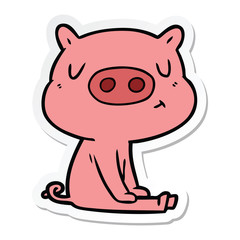 sticker of a cartoon content pig meditating