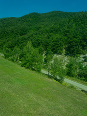 Italy,La Spezia to Kasltelruth train, a large green field with trees in the background