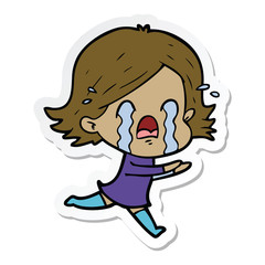 sticker of a cartoon woman crying