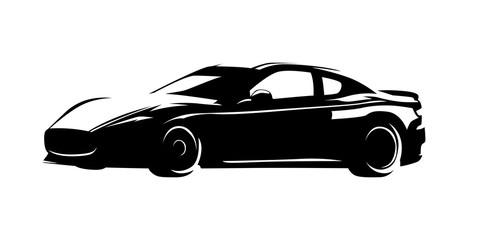 Race car, isolated vector silhouette. Sports car, side view, ink drawing