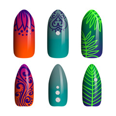 set of colored painted neon nail stickers. manicure art. nail polish. isolated on a white background
