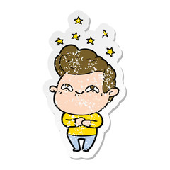 distressed sticker of a cartoon excited man