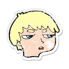 retro distressed sticker of a cartoon annoyed boy