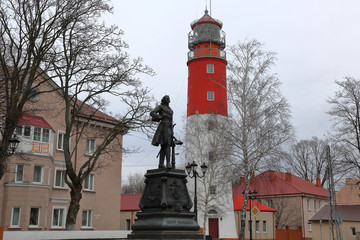 Pillau Lighthouse. The most western lighthouse of the Russia. Military strategic object. Baltiysk...