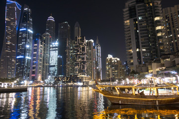Illuminated Dubai Marina during the night, United Arab Emirates