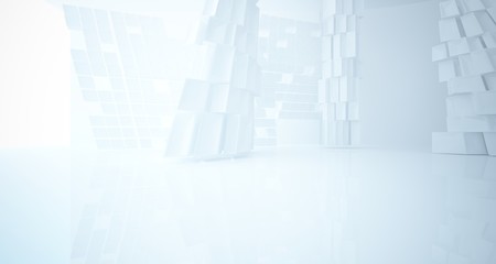 Abstract white parametric interior with window. 3D illustration and rendering.