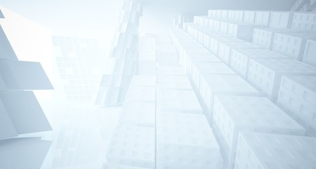 Abstract white parametric interior with window. 3D illustration and rendering.