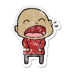 distressed sticker of a cartoon shouting bald man