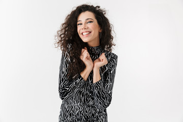 Portrait of a cheerful attractive woman wearing bright clothes