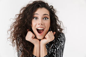 Portrait of a cheerful attractive woman wearing bright clothes