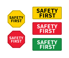 Think safety first logo, icon, symbol. Vector eps sign. Safety First octagonal and rectangular shape. Industrial sign. Yellow square warning.