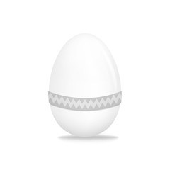 White blank chicken egg with patterned decorative sleeve band, template for Easter holiday. Realistic vector illustration