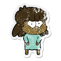distressed sticker of a cartoon whistling girl