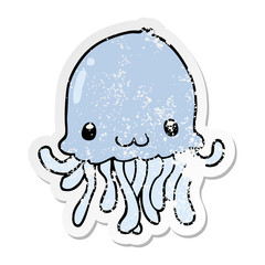 distressed sticker of a cartoon jellyfish