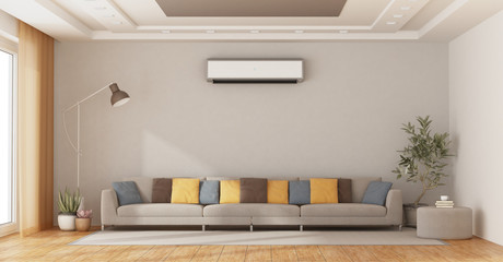 Modern living room with sofa and air conditioner